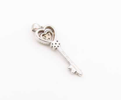 925 Sterling Silver Vintage Pendant PAJ CZ Pave Love Heart Key Charm  PT26430