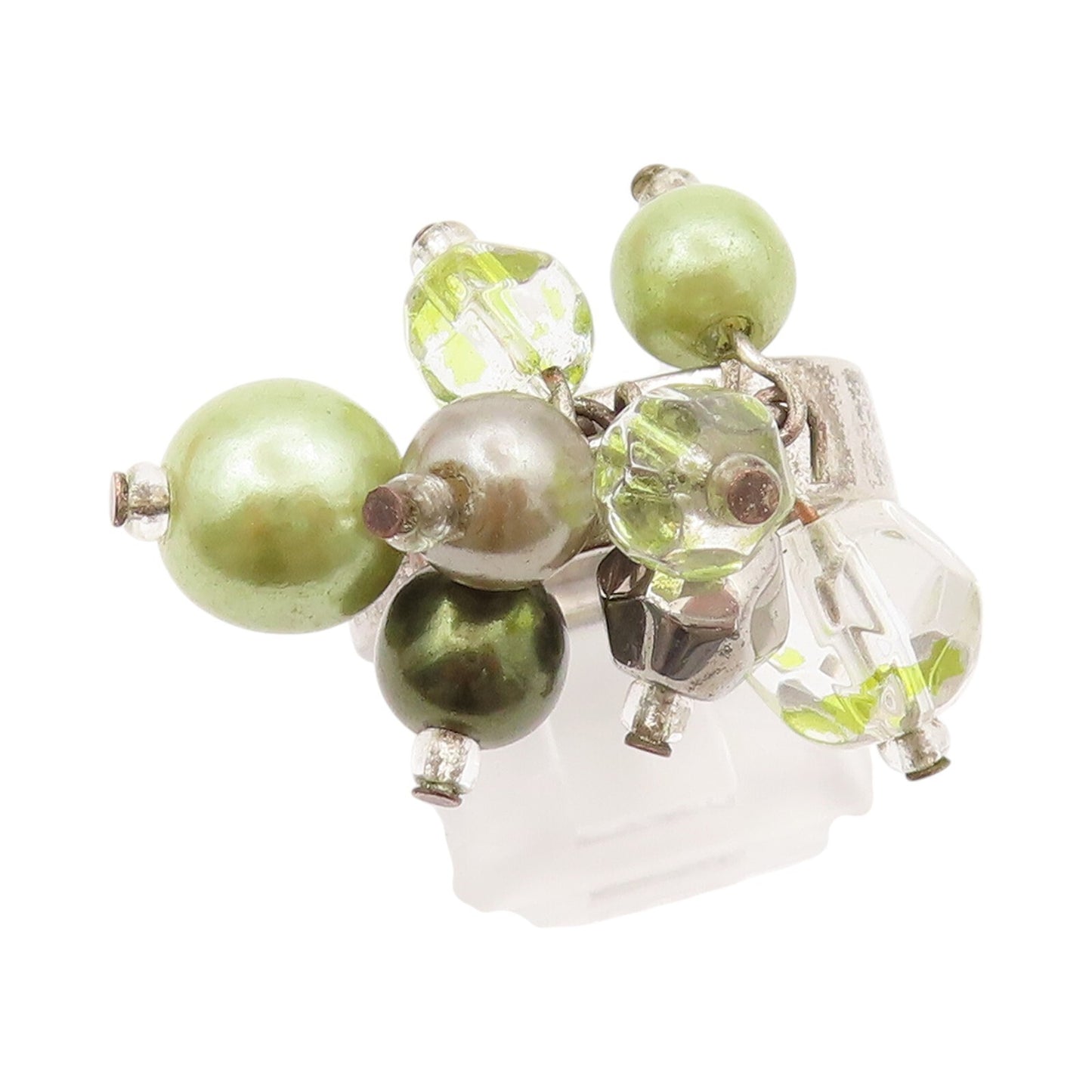 925 Sterling Silver Vintage Ring Pearls Peridot Topaz Cluster  Sz 7  RG31831