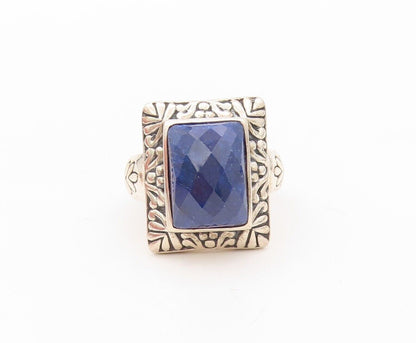 925 Sterling Silver Vintage Ring Blue Gemstone Swirly Carved Frame Sz 8  RG30279