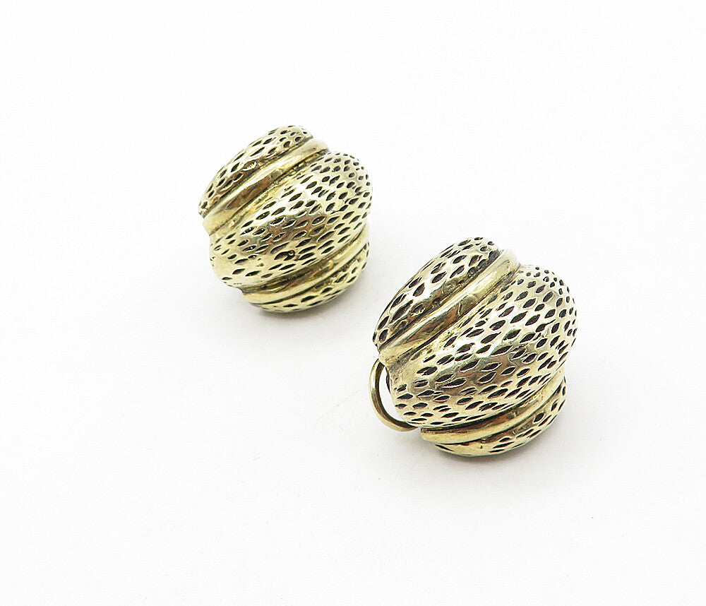 925 Sterling Silver  Vintage Shiny Etched Detail Non Pierce Earrings  EG3942