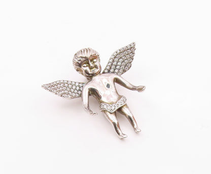 925 Sterling Silver  Vintage Sculpted Angel Statue Topaz Pendant  PT20244