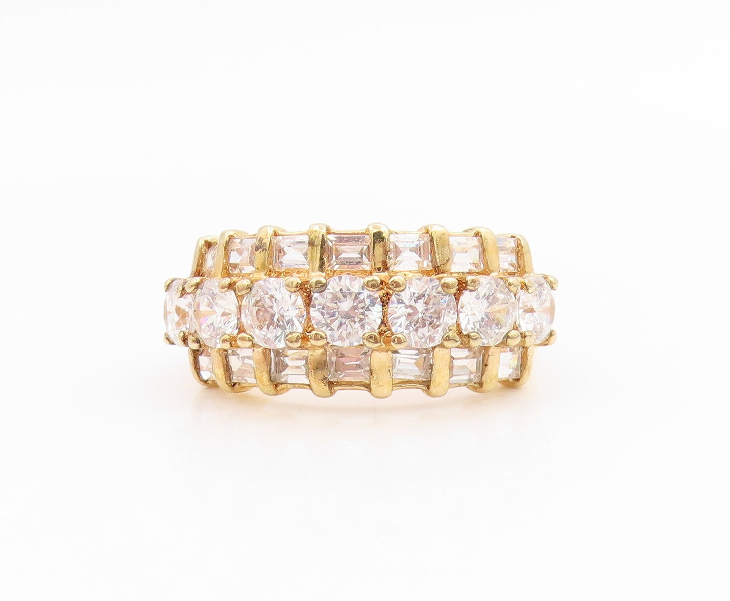 925 Sterling Silver Vintage Ring Gold Plated Topaz Statement Band  Sz 8  RG35990