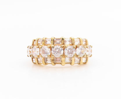 925 Sterling Silver Vintage Ring Gold Plated Topaz Statement Band  Sz 8  RG35990