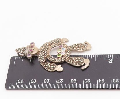 925 Sterling Silver Vintage Pendant Multi Gemstone Dancing Clown MOVES  PT25169