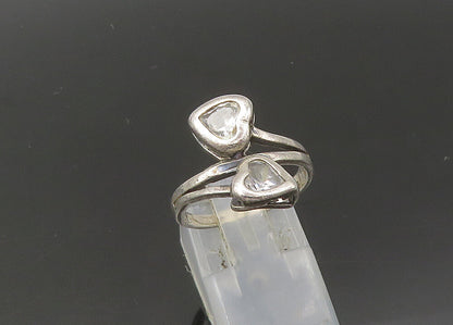 925 Sterling Silver  Vintage Topaz Love Hearts Bypass Band Ring Sz 6  RG22133
