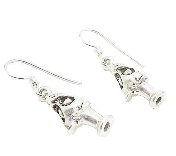 925 Sterling Silver  Vintage Shiny Petite Dragon's Head Drop Earrings  EG3681