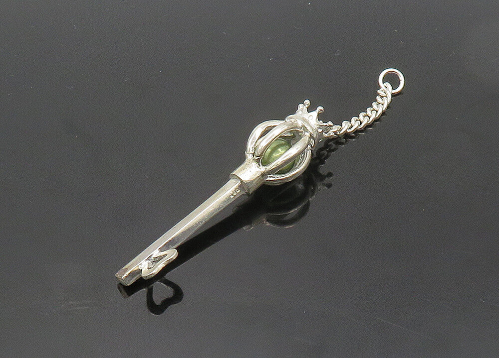925 Sterling Silver  Vintage Pearl Love Heart Royal Crown Key Pendant  PT15642