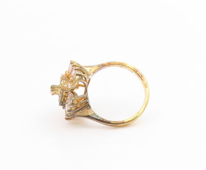 925 Sterling Silver Vintage Ring Gold Plated Marquise Cut CZ Band  Sz 7  RG33828