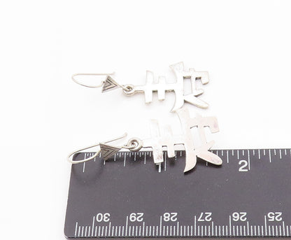 925 Sterling Silver Vintage Earrings Chinese Longevity Shou Sign Dangles EG13693