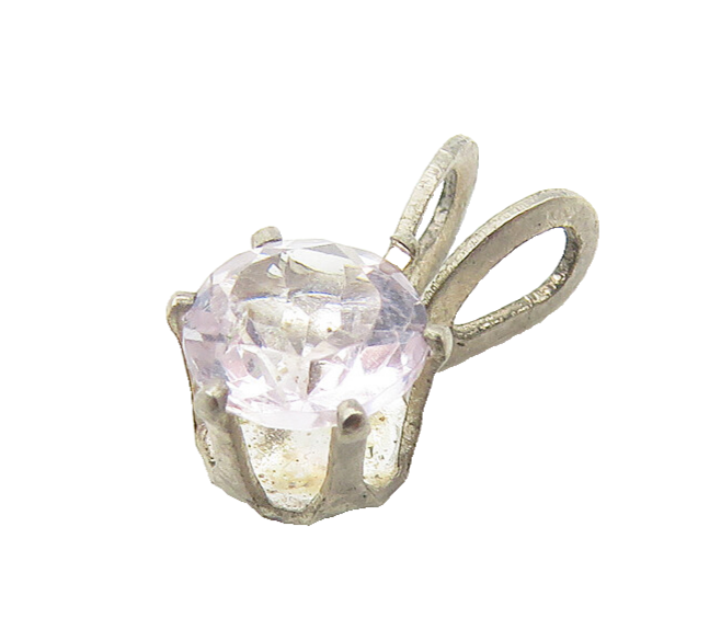 925 Sterling Silver  Vintage Prong Set Round Cut Topaz Petite Pendant  PT9167