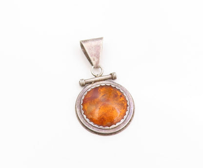 925 Sterling Silver Vintage Pendant Cabochon Honey Amber Toggle Design  PT25047