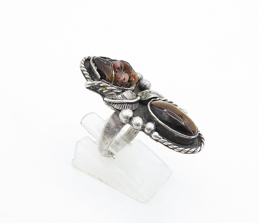 NAVAJO 925 Sterling Silver  Vintage Tiger's Eye Cocktail Ring Sz 7  RG5307