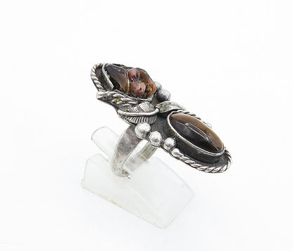 NAVAJO 925 Sterling Silver  Vintage Tiger's Eye Cocktail Ring Sz 7  RG5307