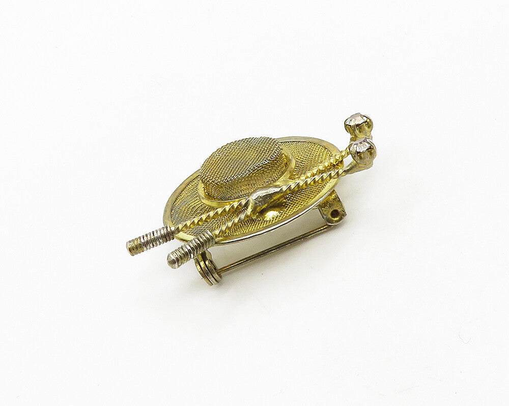 925 Sterling Silver  Vintage Shiny Topaz Bow Tie Hat Motif Brooch Pin  BP7725