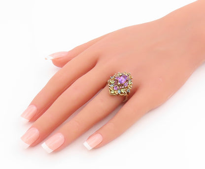 925 Sterling Silver Vintage Ring Gold Plated Multi Gemstone Cluster Sz 7 RG35915