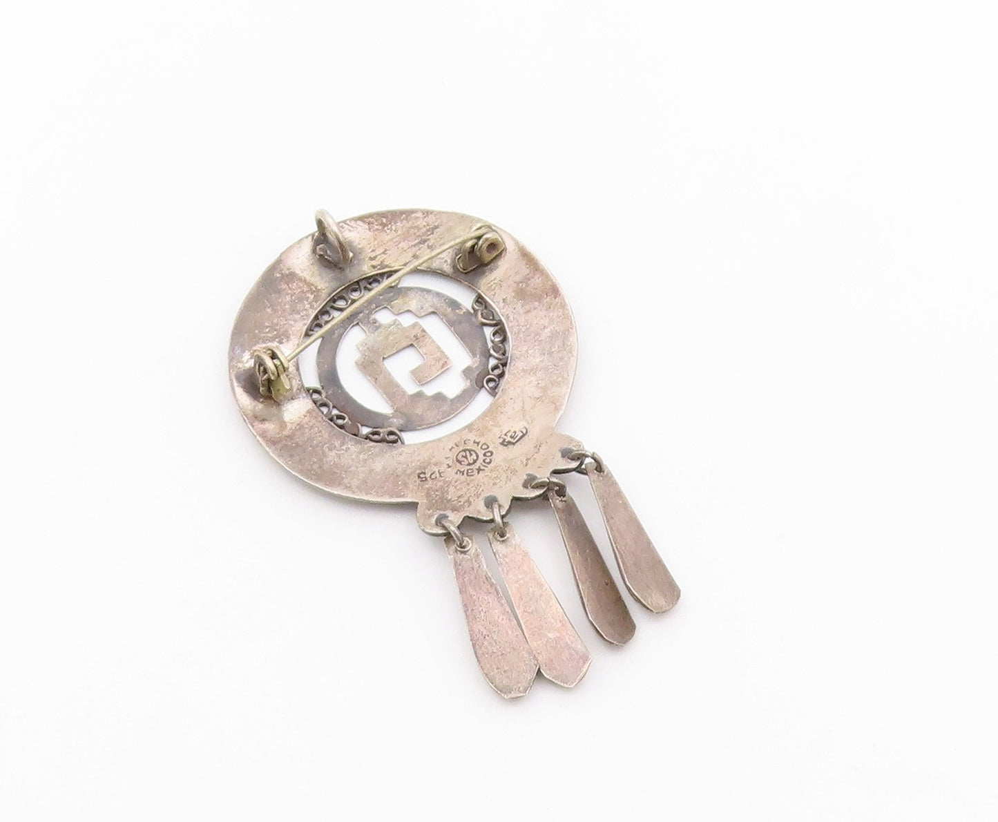 MEXICO 925 Sterling Silver  Vintage Oxidized Dangling Brooch Pin  BP3837
