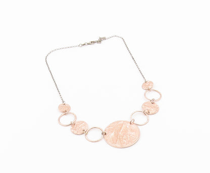 925 Silver  Vintage Rose Plated Graduated Textured Circle Necklace  NE3852