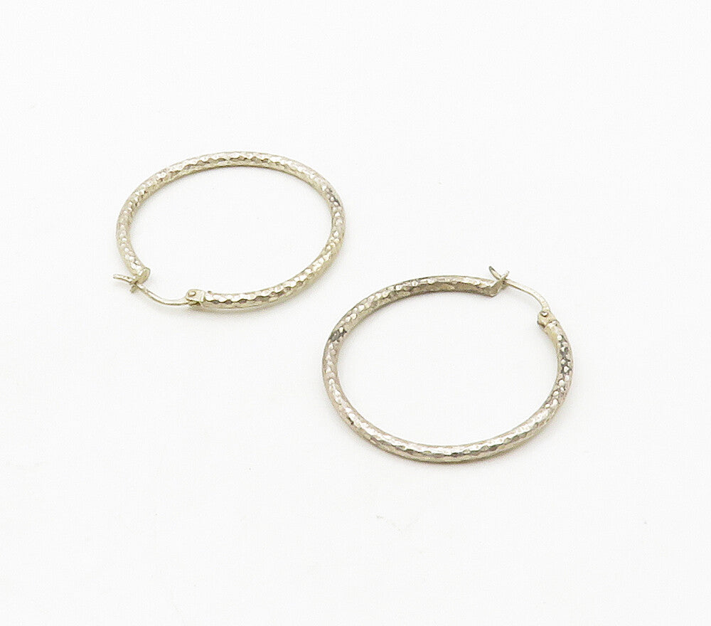 925 Sterling Silver  Vintage Shiny Textured Thin Round Hoop Earrings  EG8355