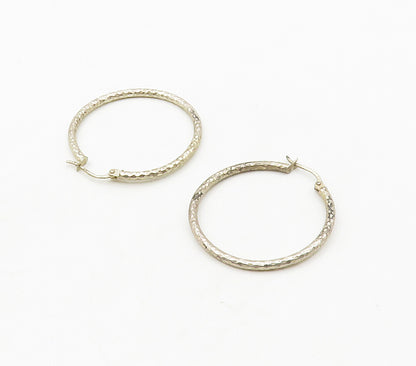 925 Sterling Silver  Vintage Shiny Textured Thin Round Hoop Earrings  EG8355