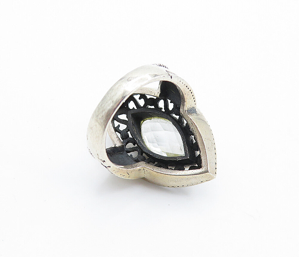 925 Sterling Silver  Vintage Marquise Cut Topaz Cocktail Ring Sz 7  RG7720