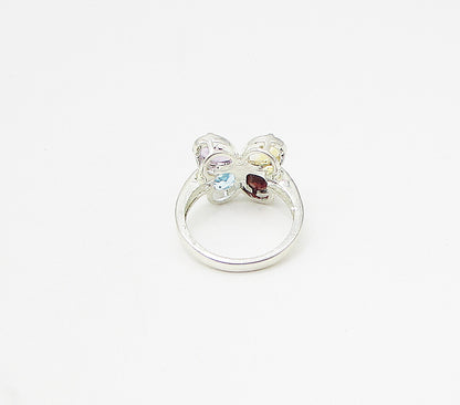 925 Sterling Silver Multi Colored Gemstones Butterfly Band Ring Sz 7 RG3521