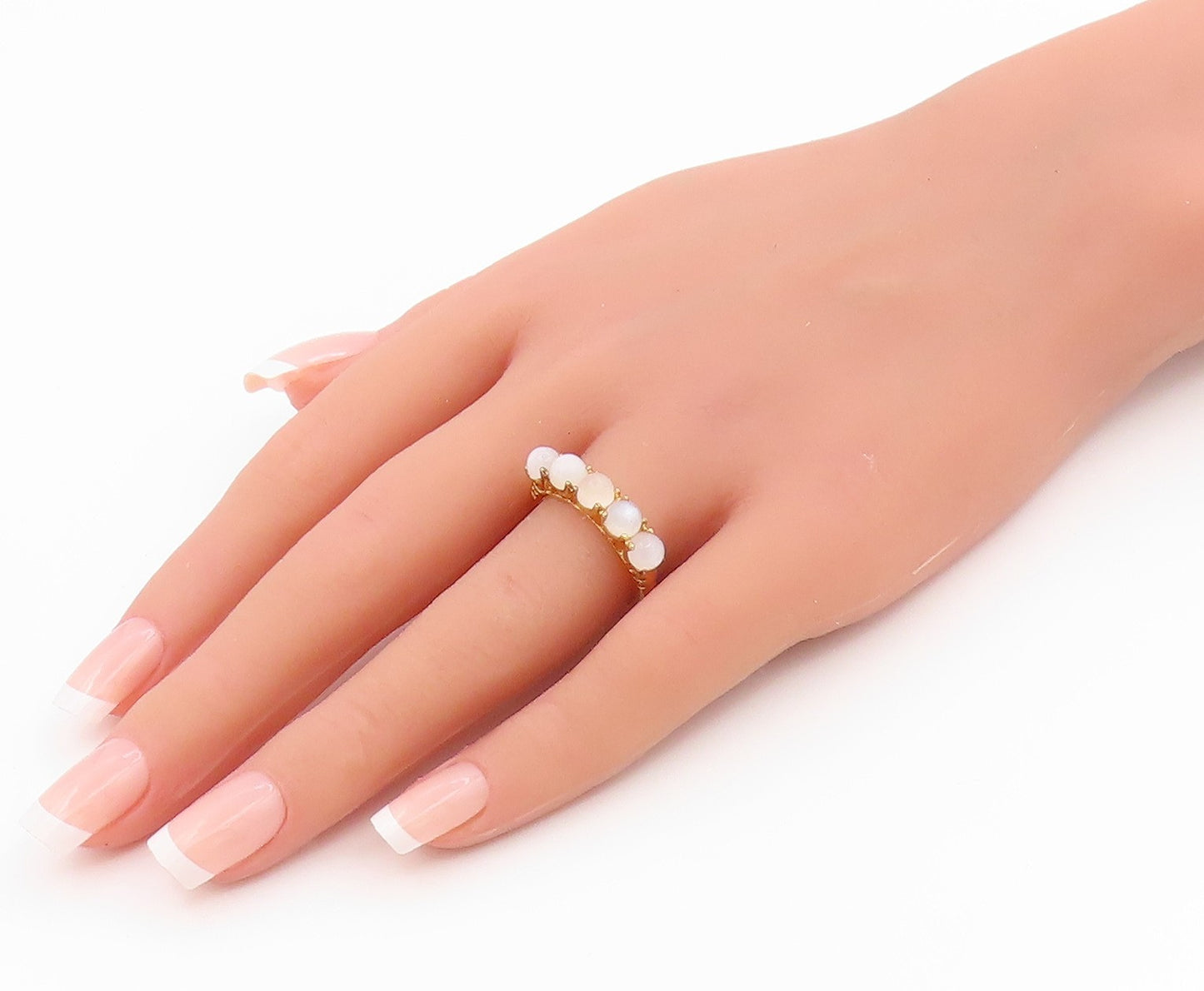 925 Sterling Silver Vintage Ring Gold Plated Round Moonstone Band  Sz 7  RG36233