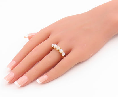 925 Sterling Silver Vintage Ring Gold Plated Round Moonstone Band  Sz 7  RG36233