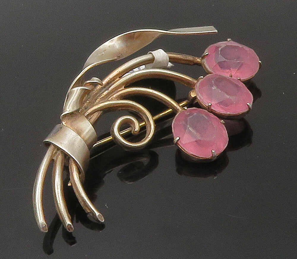 JAY KEL 925 Silver  Vintage Pink Topaz Flower Bunch Motif Brooch Pin  BP6081