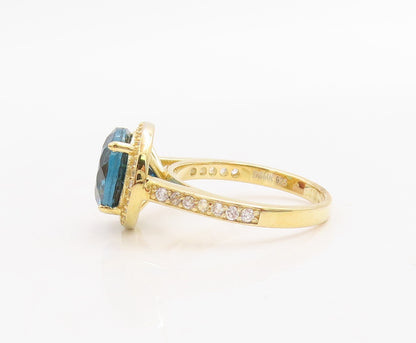 925 Sterling Silver Vintage Ring Gold Plated Blue Halo White CZ  Sz 7  RG30723