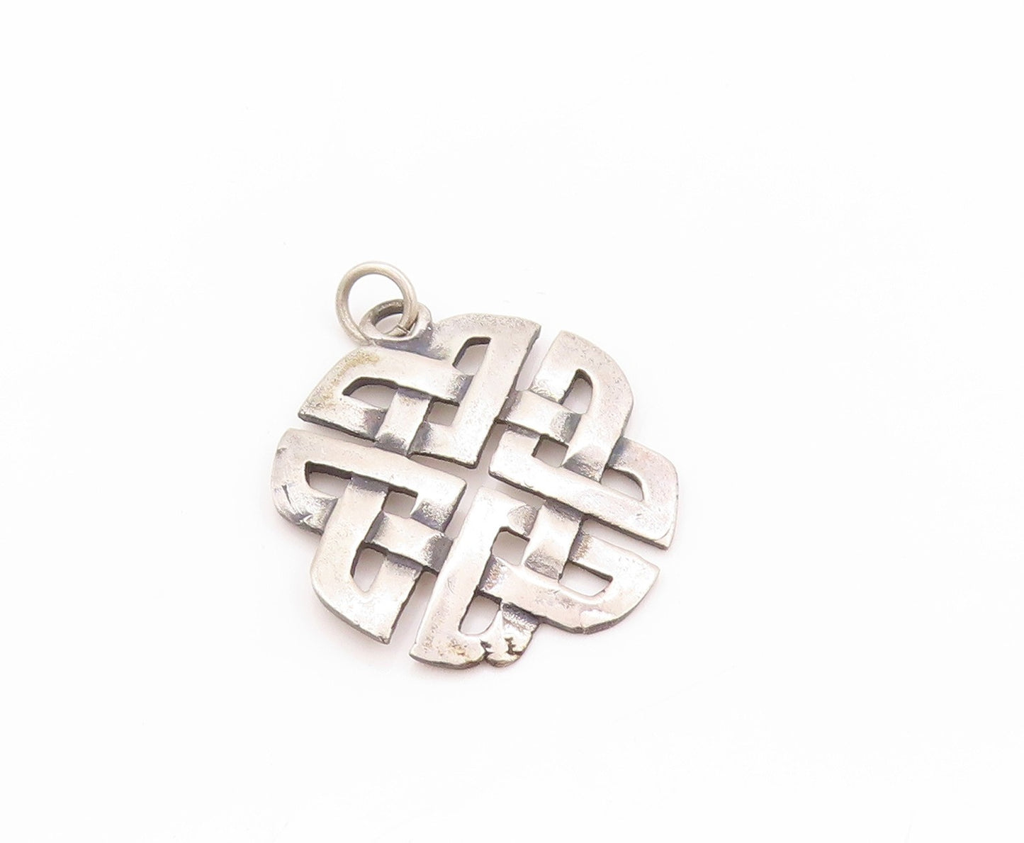 925 Sterling Silver Vintage Pendant Cutout Circle Of Celtic Knots PT24179