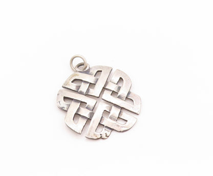 925 Sterling Silver Vintage Pendant Cutout Circle Of Celtic Knots PT24179