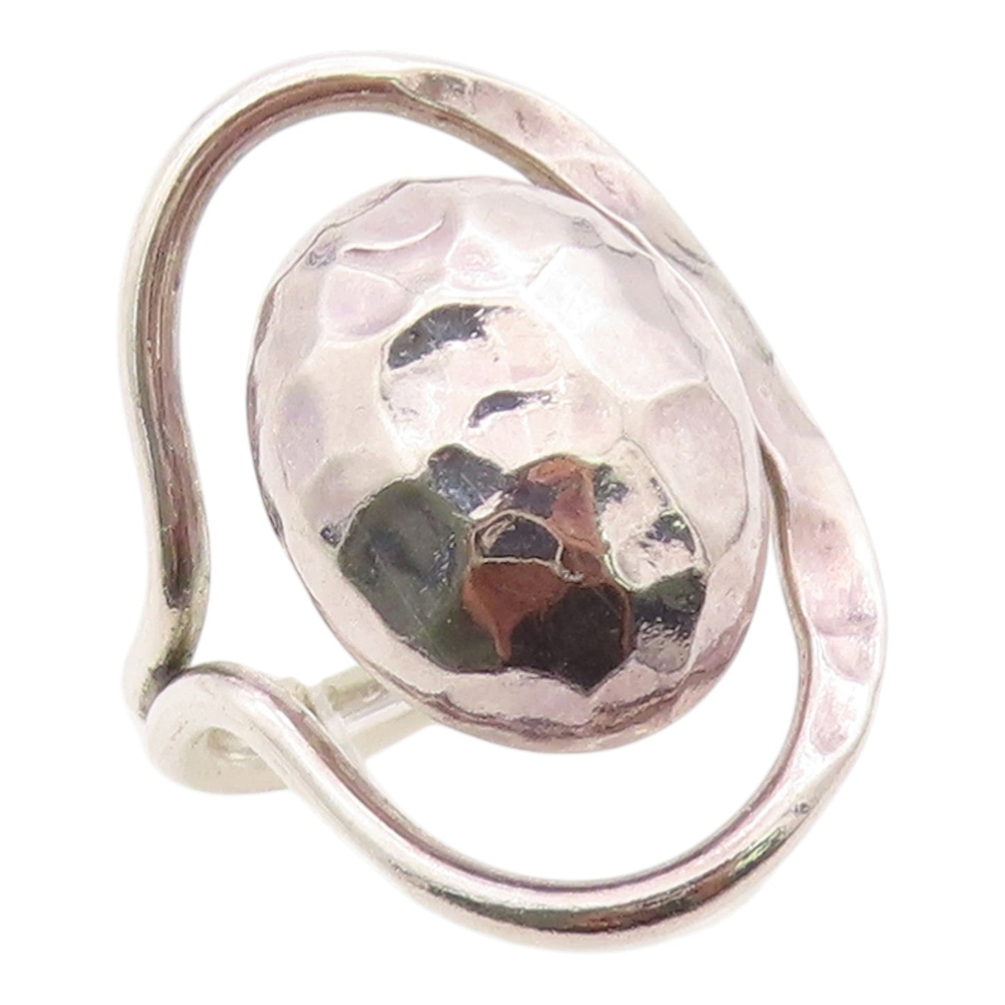 925 Sterling Silver Vintage Ring Modernist Hammered Orb Band  Sz 8  RG36305