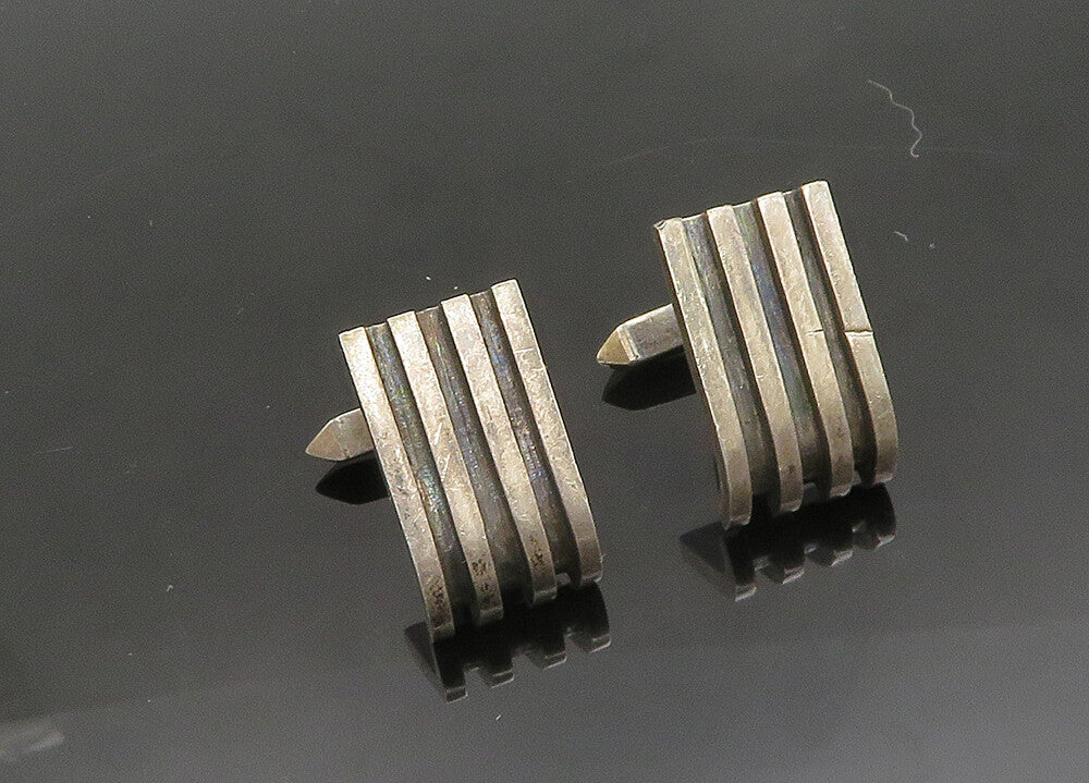 MEXICO 925 Sterling Silver  Vintage Dark Tone Smooth Square Cufflinks  TR2738