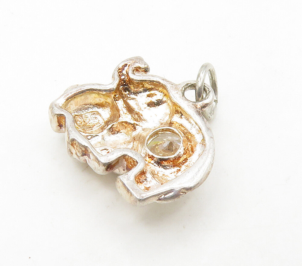 925  Silver  Vintage Shiny Cubic Zirconia Elephant Mom & Baby Pendant  PT12999