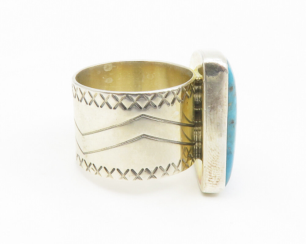 DTR JAY KING 925 Silver  Turquoise Etched Band Cocktail Ring Sz 7  RG14141