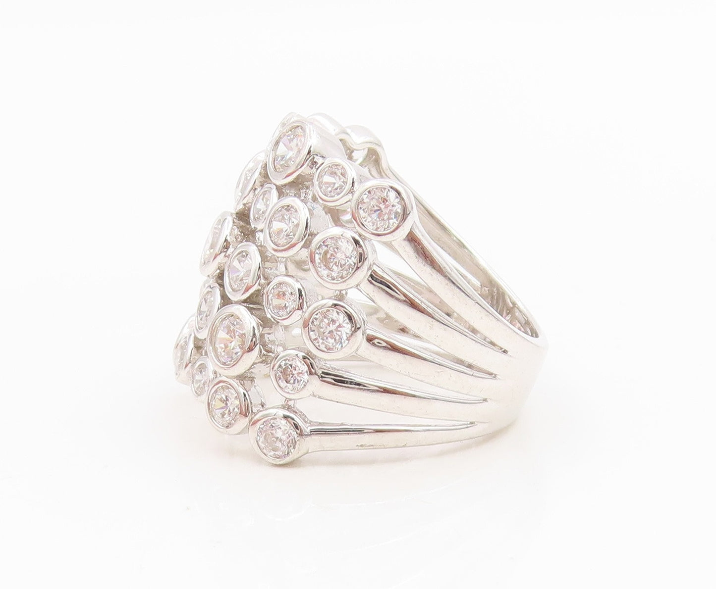 925 Sterling Silver Vintage Ring JACMEL Bezel Set CZ Multi Row  Sz 6.5  RG35010