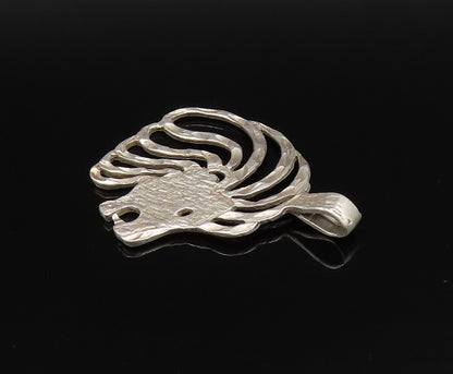 925 Sterling Silver  Vintage Openwork Textured Lion Head Pendant  PT21446