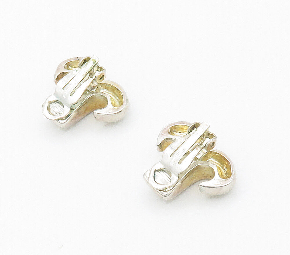 925 Sterling Silver  Vintage Shiny Modernist Non Pierce Drop Earrings  EG8375