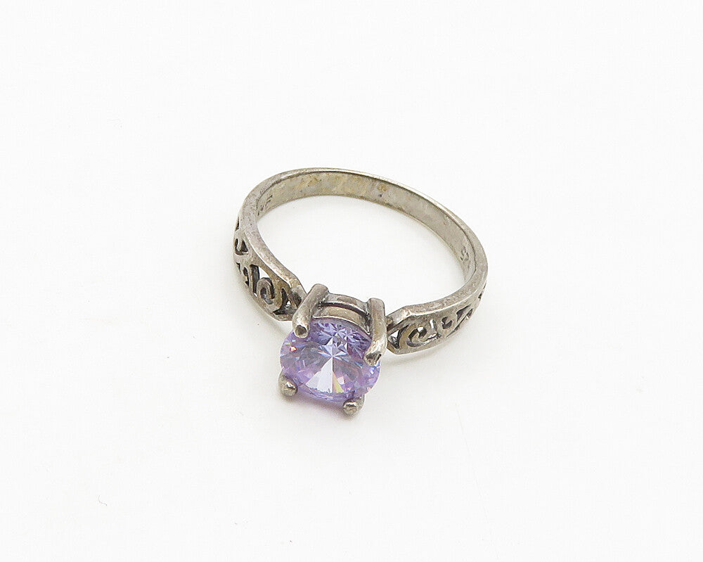 925 Silver  Vintage Purple Cubic Zirconia Swirl Solitaire Ring Sz 7  RG19274
