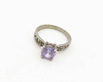 925 Silver  Vintage Purple Cubic Zirconia Swirl Solitaire Ring Sz 7  RG19274