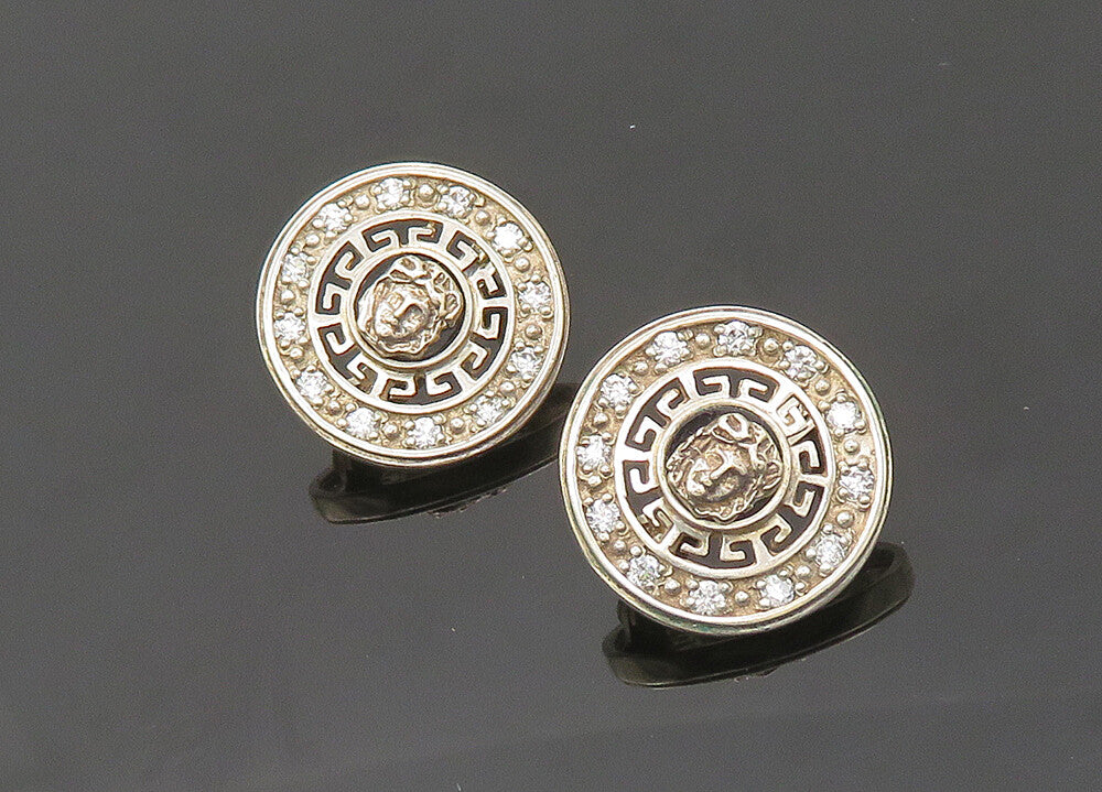 EUROPEAN 925 Silver  Vintage Cubic Zirconia Greek Key Drop Earrings  EG9938