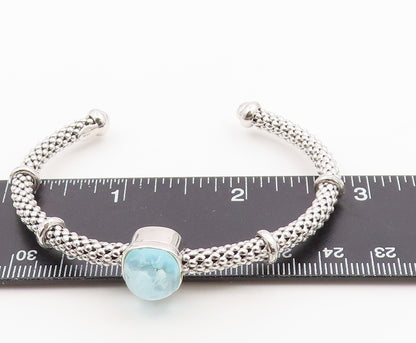 925 Sterling Silver Vintage Bracelet Turquoise & Halo CZ Woven Bead Mesh BT12172