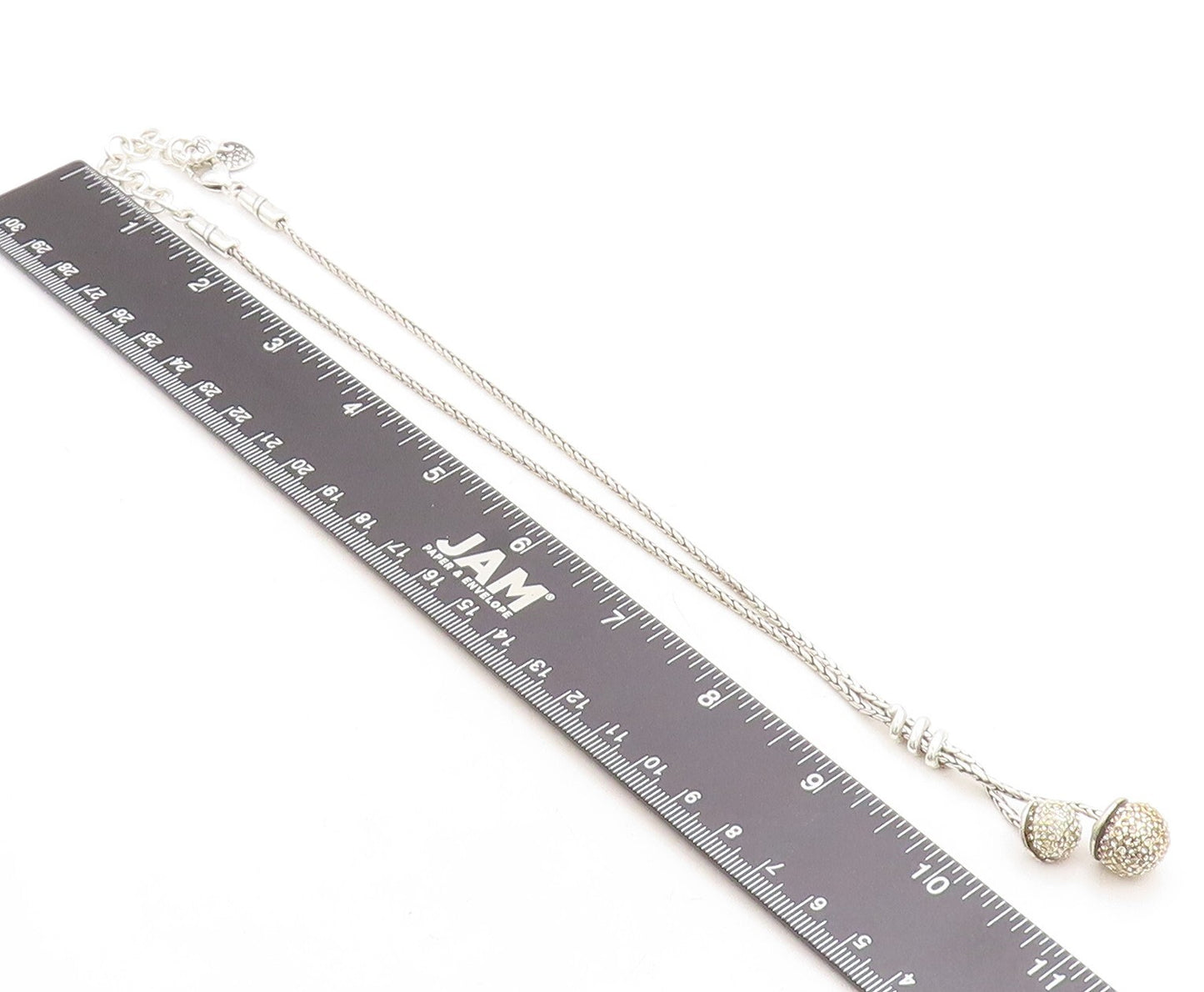 925 Sterling Silver  Vintage Topaz Spheres Shiny Wheat Chain Necklace  NE2023