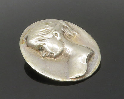 925 Sterling Silver  Vintage Modernist Woman Face Brooch Pin  BP6468