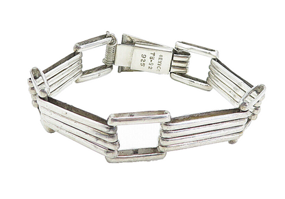 MEXICO 925 Sterling Silver  Vintage Fluted Bar Link Chain Bracelet  BT2809