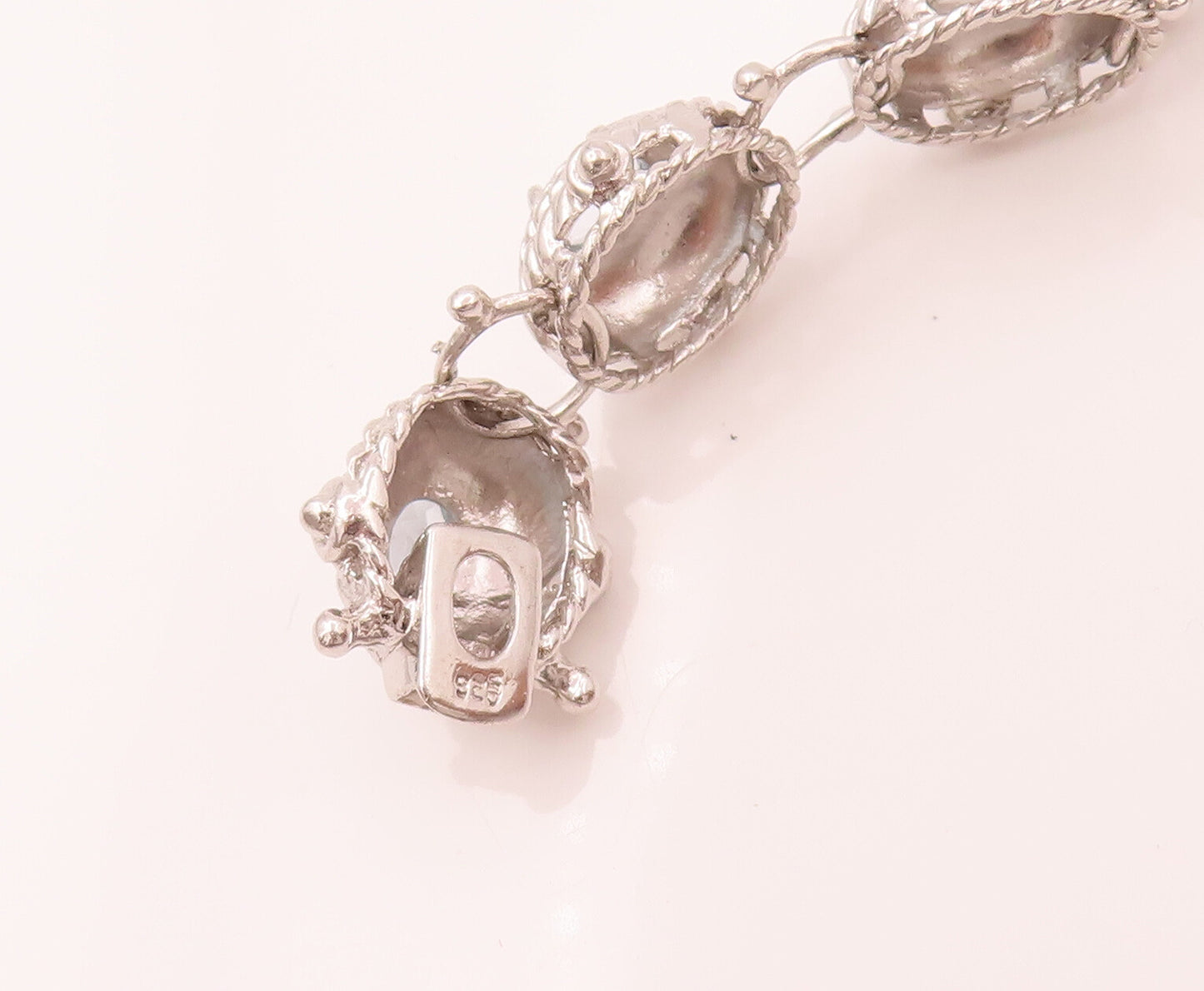 925 Silver  Vintage Blue Topaz Halo Twist Rope Dome Tennis Bracelet  BT9941