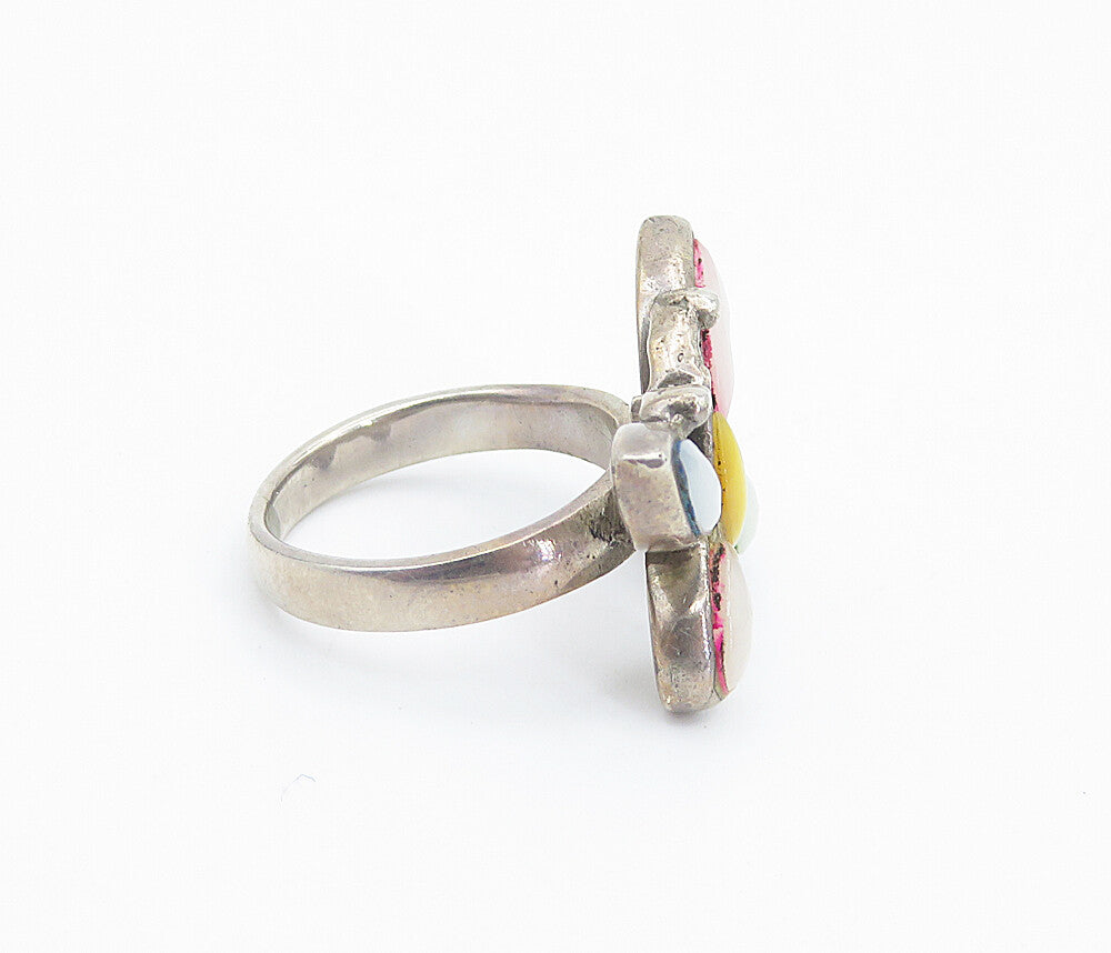 925 Silver  Vintage Mother Of Pearl Butterfly Cocktail Ring Sz 5.5  RG8419