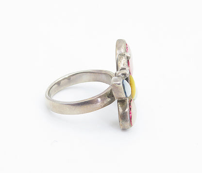 925 Silver  Vintage Mother Of Pearl Butterfly Cocktail Ring Sz 5.5  RG8419