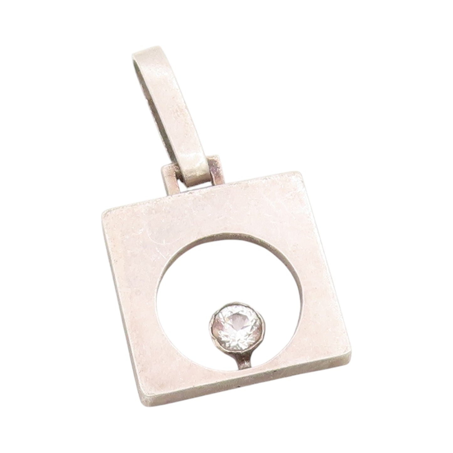 925 Sterling Silver Vintage Pendant Square With Cutout Circle & CZ  PT24408