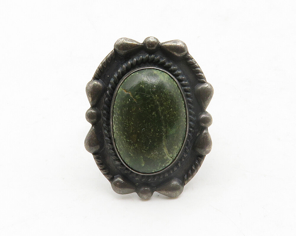 925 Sterling Silver  Vintage Green Jasper Cocktail Ring Sz 5.5  RG13159